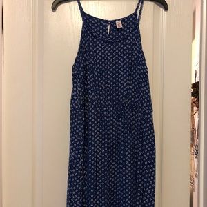 Royal blue tank dress with white & black flowers